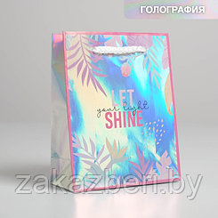 Пакет подарочный голографический «Let your light shine», 12 × 15 × 5,5 см