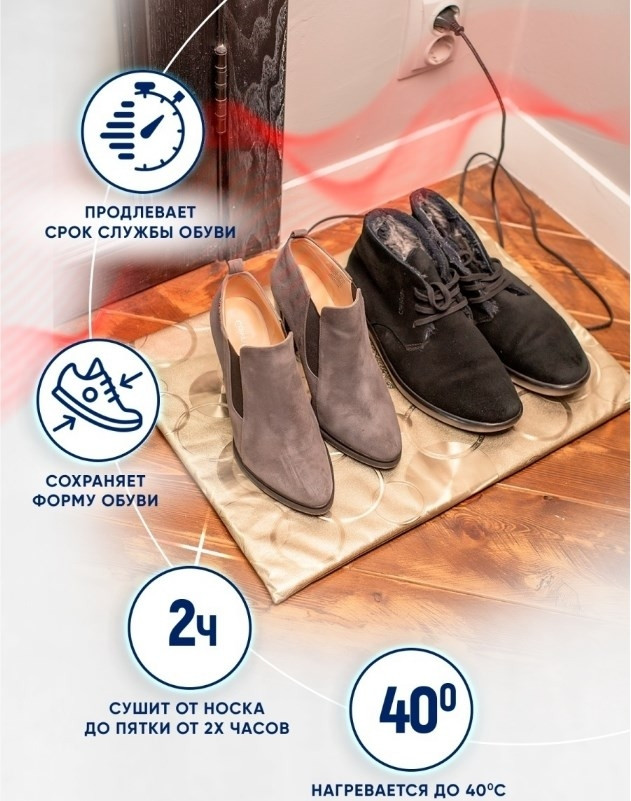 Коврик для сушки обуви (коврик - сушилка) ТеплоМакс, 50 х 30 см - фото 3 - id-p189296028