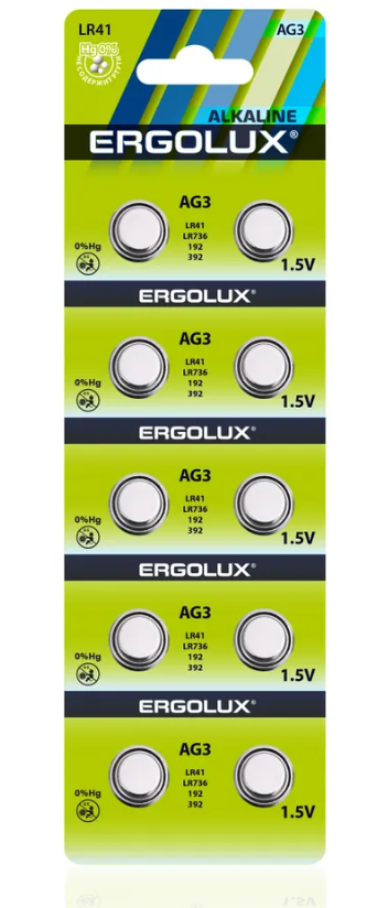 Батарейка AG3 (LR41) Ergolux 10BL - фото 1 - id-p188973538