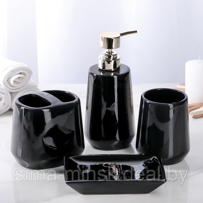 Набор аксессуаров для ванной комнаты Bonjour, 4 предмета (дозатор 400 мл, мыльница, 2 стакана), цвет чёрный - фото 4 - id-p189565894