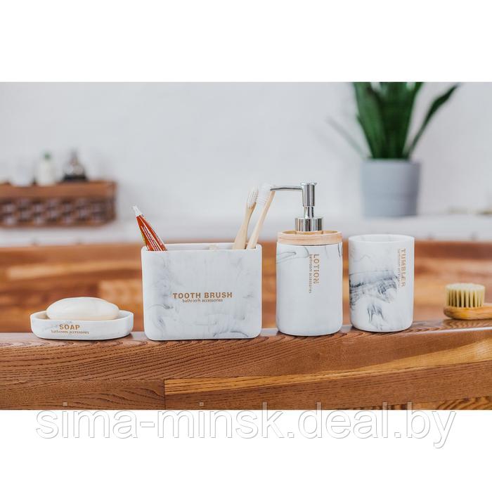 Набор аксессуаров для ванной комнаты «Стиль», 4 предмета (мыльница, дозатор для мыла, 2 стакана), цвет белый - фото 6 - id-p189565900