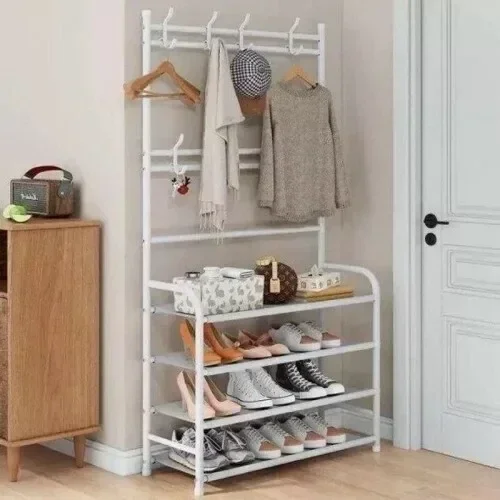 Вешалка-полка с крючками для одежды в прихожую New simple floor clothes rack size Белая - фото 6 - id-p189566348