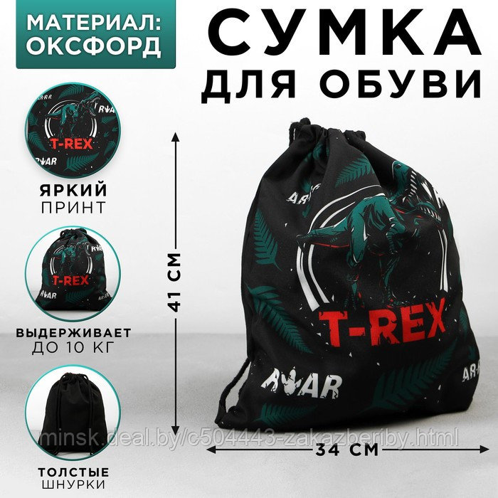 Сумка для обуви «T-REX»,текстиль, размер 41х34х0,5 см