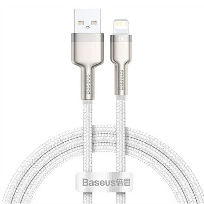 Кабель Baseus Cafule Series Metal Data Cable USB to Lightning 2.4A (CALJK-B02) 2m белый - фото 1 - id-p189573529