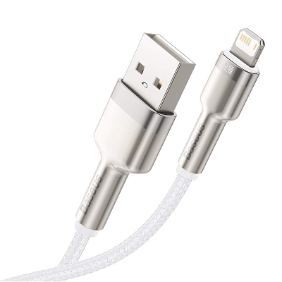 Кабель Baseus Cafule Series Metal Data Cable USB to Lightning 2.4A (CALJK-B02) 2m белый - фото 2 - id-p189573529