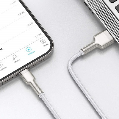 Кабель Baseus Cafule Series Metal Data Cable USB to Lightning 2.4A (CALJK-B02) 2m белый - фото 3 - id-p189573529