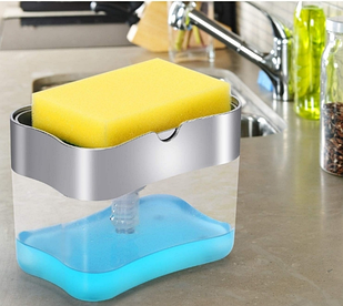 Дозатор для жидкого мыла на кухню /Диспенсер для моющего средства с губкой