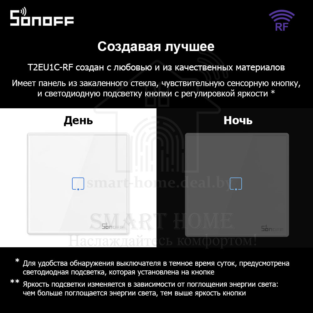 Sonoff T2EU1C-RF (Сенсорный одноклавишный беспроводной (RF) смарт-переключатель) - фото 6 - id-p189620215