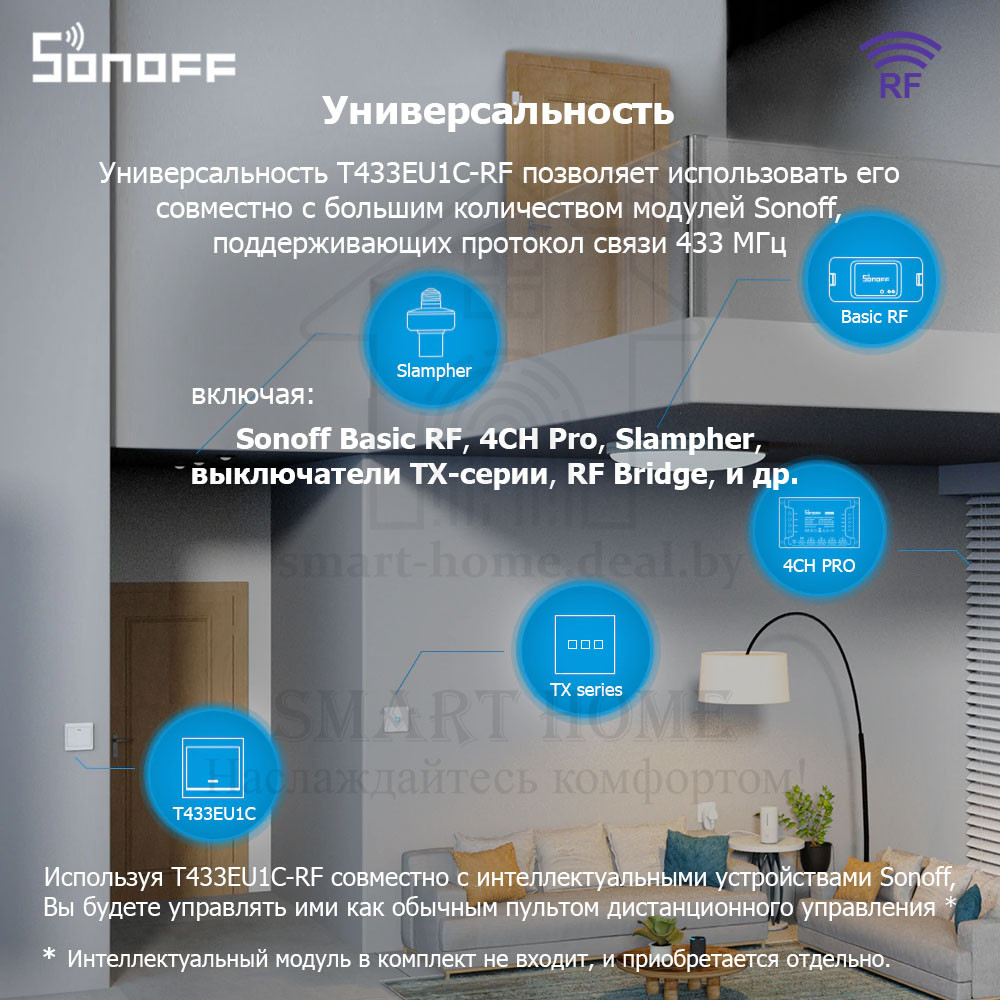 Sonoff T433EU1C-RF (Дистанционный одноклавишный беспроводной (RF) смарт-переключатель) - фото 3 - id-p189620234