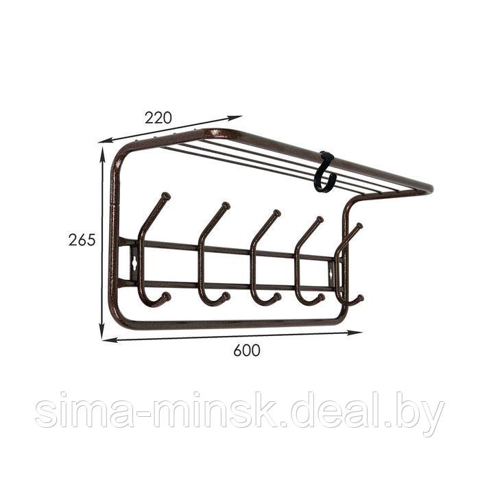 Вешалка настенная с полкой на 5 крючков, 60×22×26,5 см, цвет медный антик - фото 8 - id-p189648945