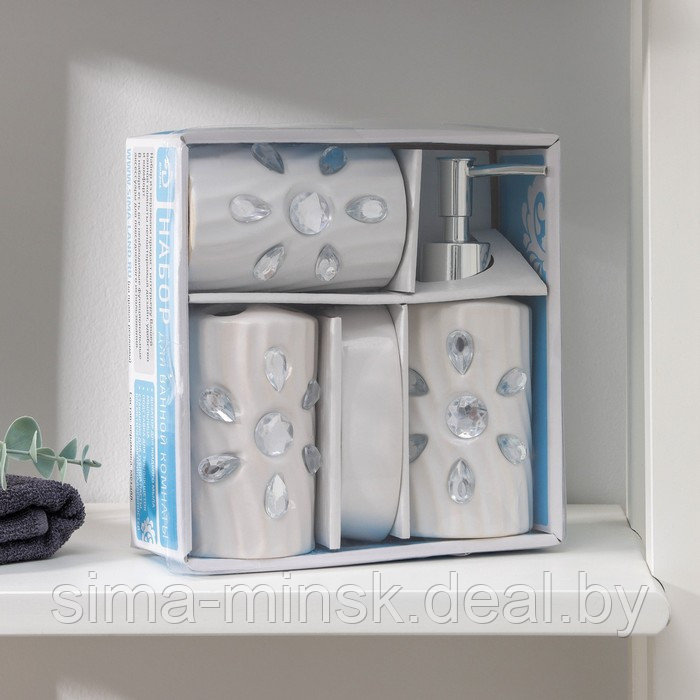 Набор аксессуаров для ванной комнаты «Дерево», 4 предмета (дозатор 300 мл, мыльница, 2 стакана), цвет белый - фото 4 - id-p189648560