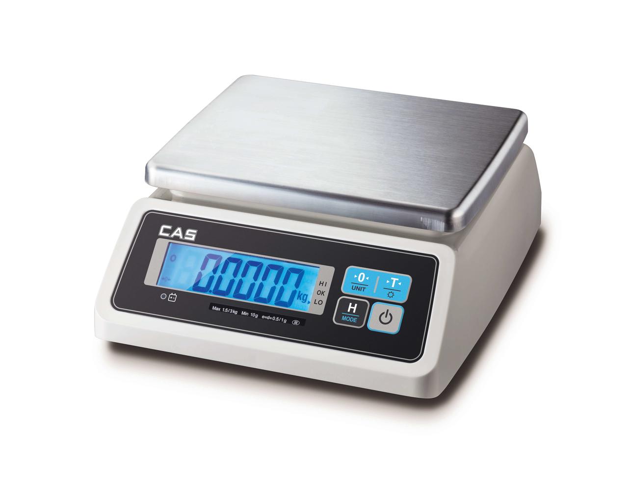 Настольные порционные весы CAS SWN-W влагозащищённые ( до 6 кг /дискр. 1/2 г., влагостойкие (IP 68)