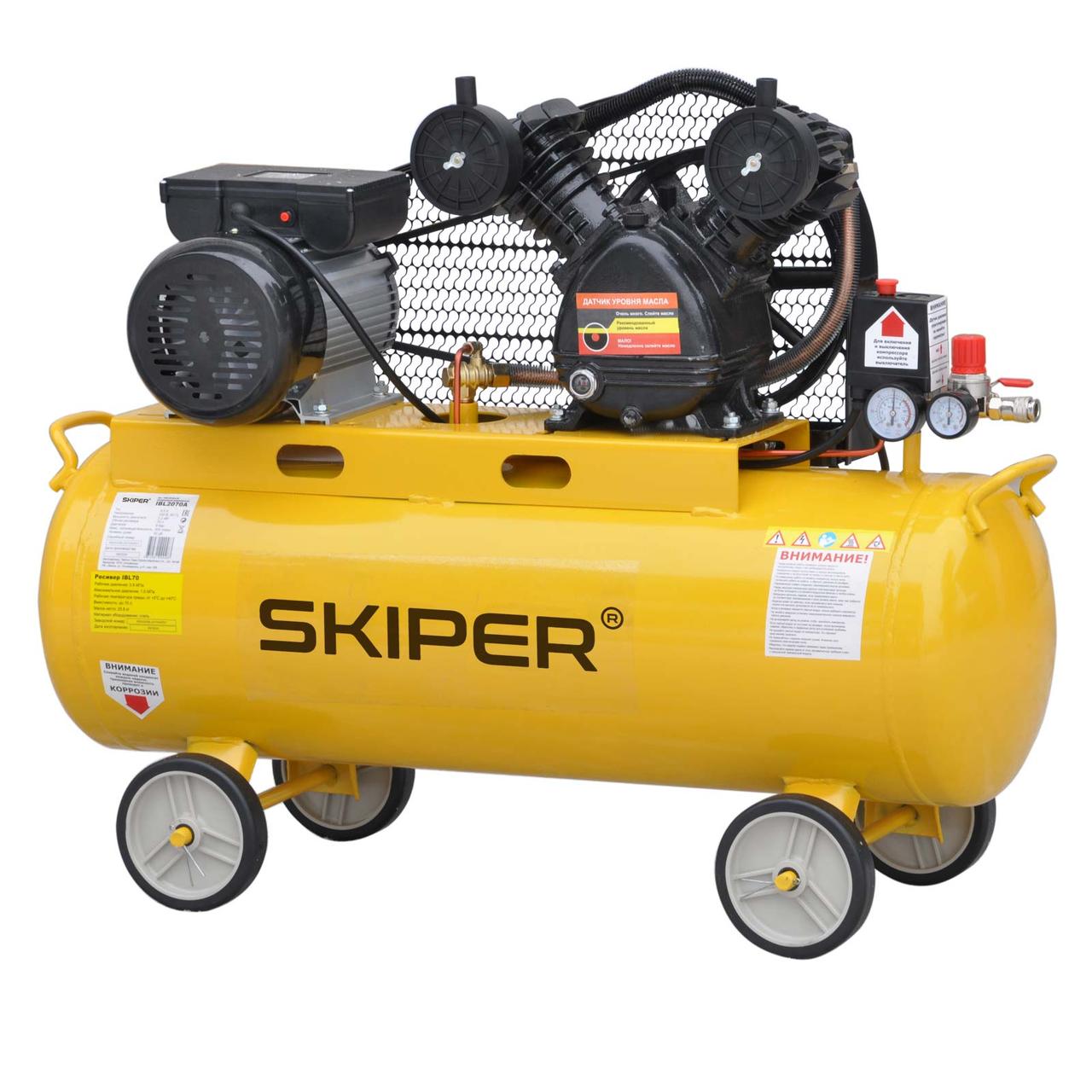 Воздушный компрессор SKIPER IBL2070A (до 380 л/мин, 8 атм, 70 л, 230 В, 2.2 кВт), фото 1