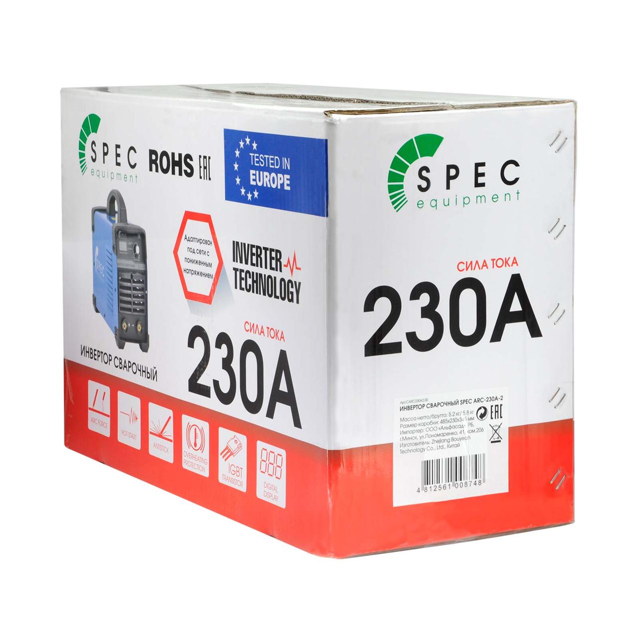 Инвертор сварочный SPEC ARC-230A-3 (160-260 В, LED диспл., 230А, 1,6-5 мм, электрост. от 6,0 кВт) - фото 6 - id-p188666164