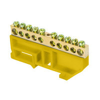 Шина "0" N (6х9мм) 10 отверстий латунь желтый изолятор на DIN-рейку розничный стикер EKF PROxima