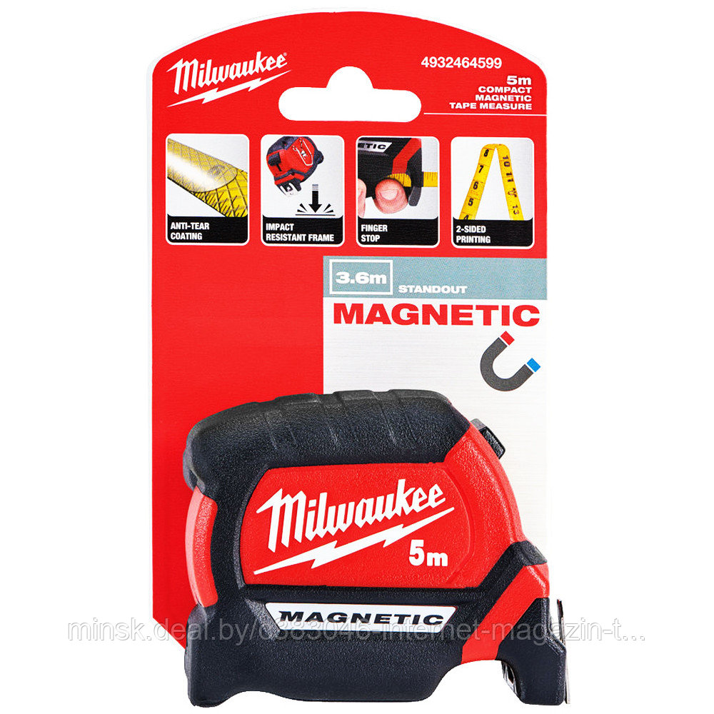 Рулетка магнитная Magnetic Premium 5 м / 27 мм Milwaukee (4932464599) - фото 1 - id-p119495833