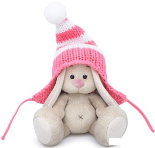 Классическая игрушка Зайка Ми в полосатой розовой шапке 15 см SidX-287
