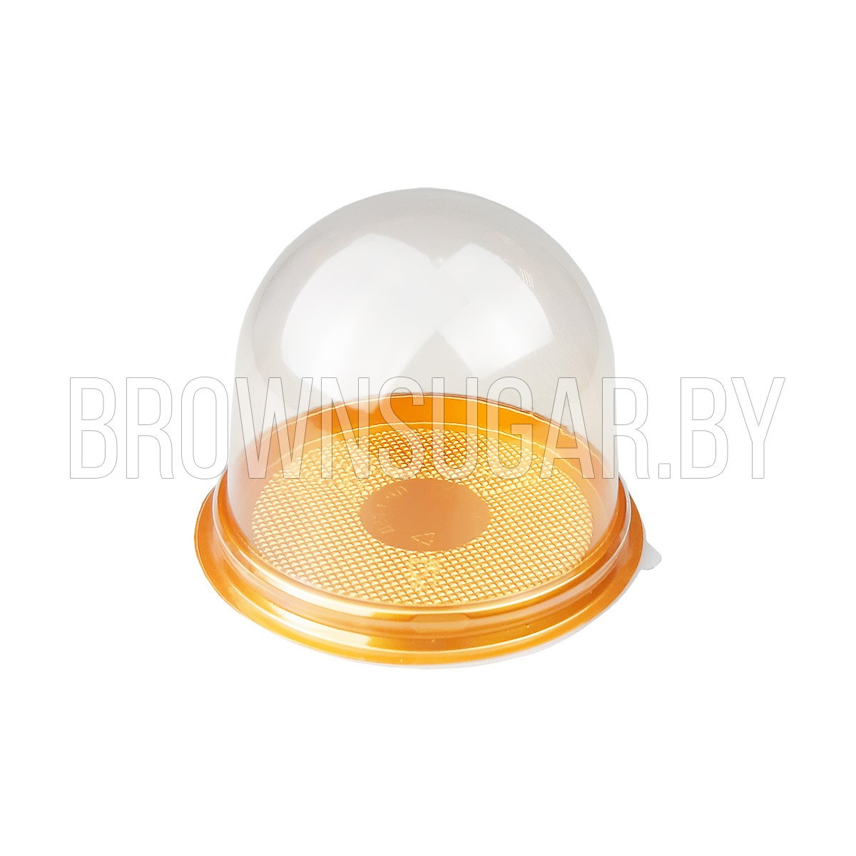 Упаковка для пироженных Купол + дно золото (Россия, пластик, 110х82 мм) купол - фото 1 - id-p189368508