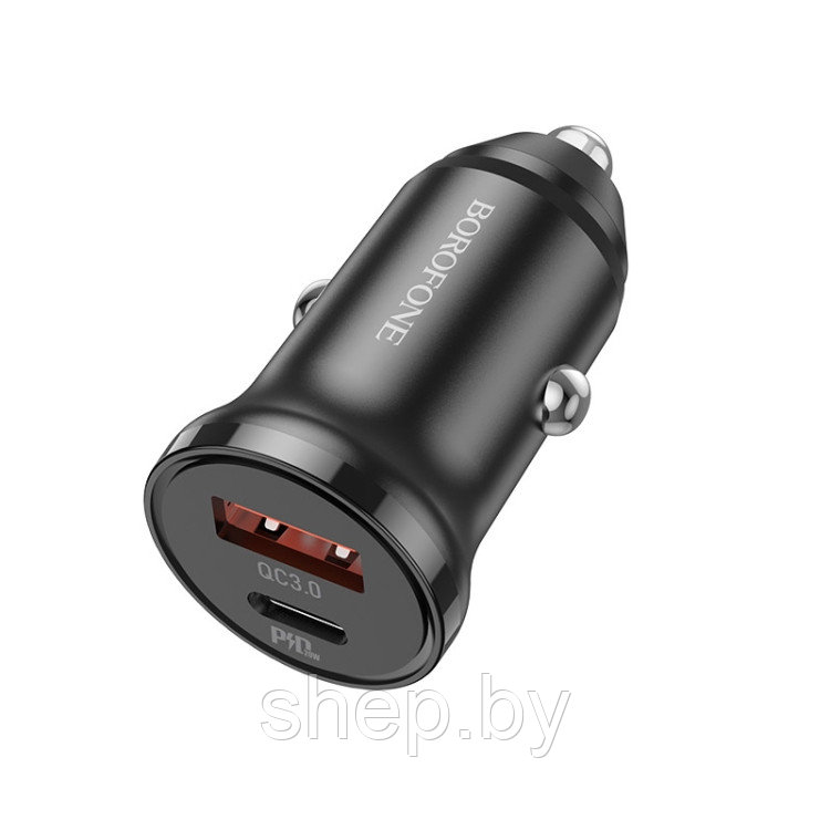 Автомобильное ЗУ Borofone BZ18A (USB QC3.0 +PD20W Type-C) цвет: черный - фото 1 - id-p189695549