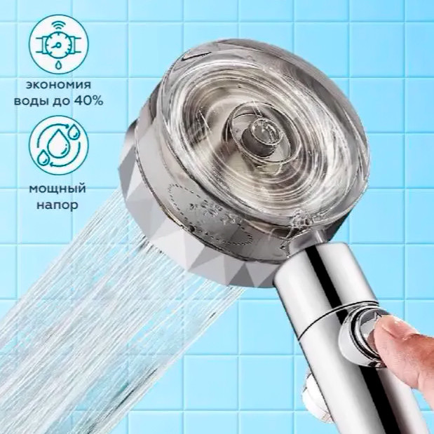 Водосберегающая турболейка для душа с вентилятором Turbocharged Shower Head - фото 1 - id-p189697657
