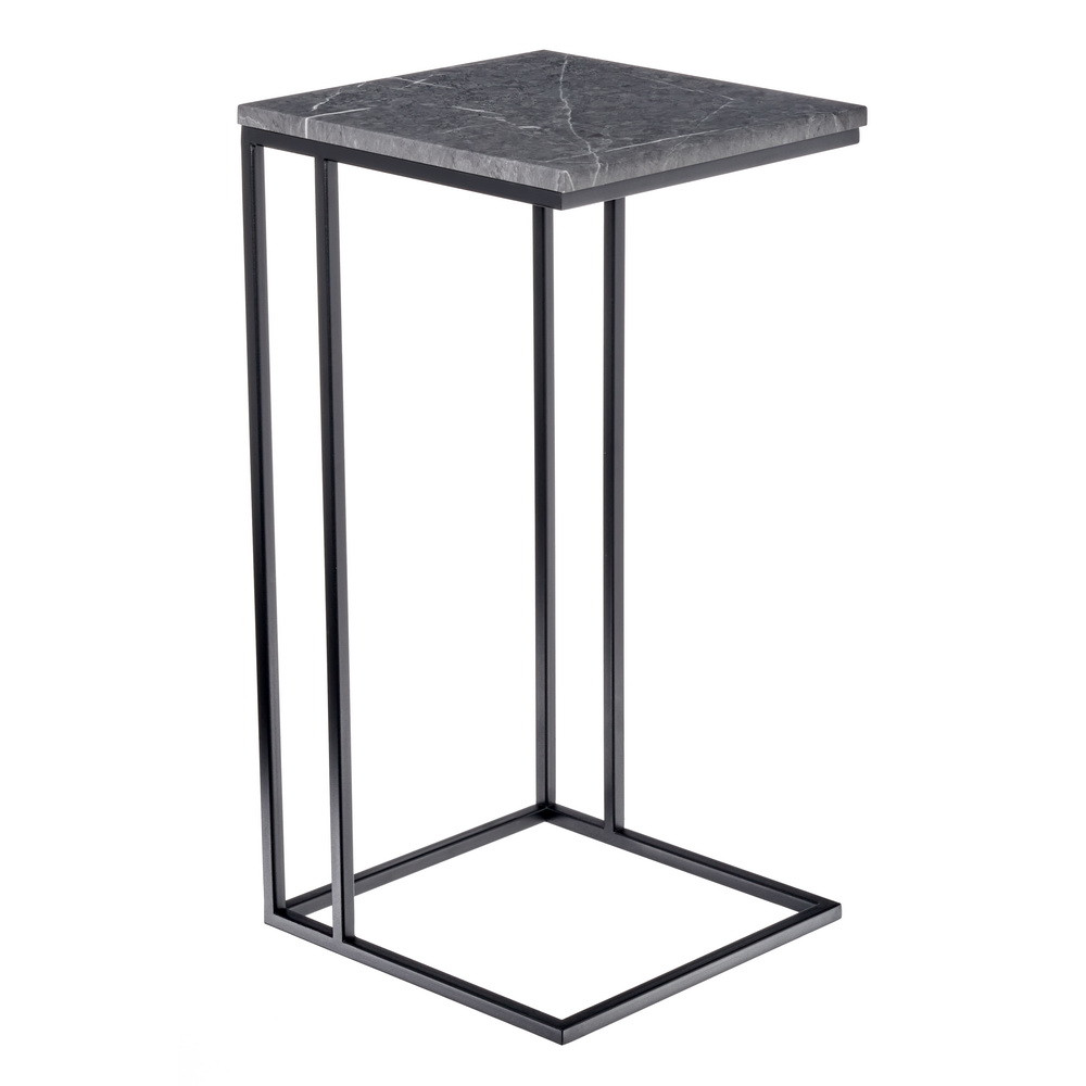 Придиванный столик Loft 35x35см, серый мрамор с чёрными ножками - фото 1 - id-p189683128
