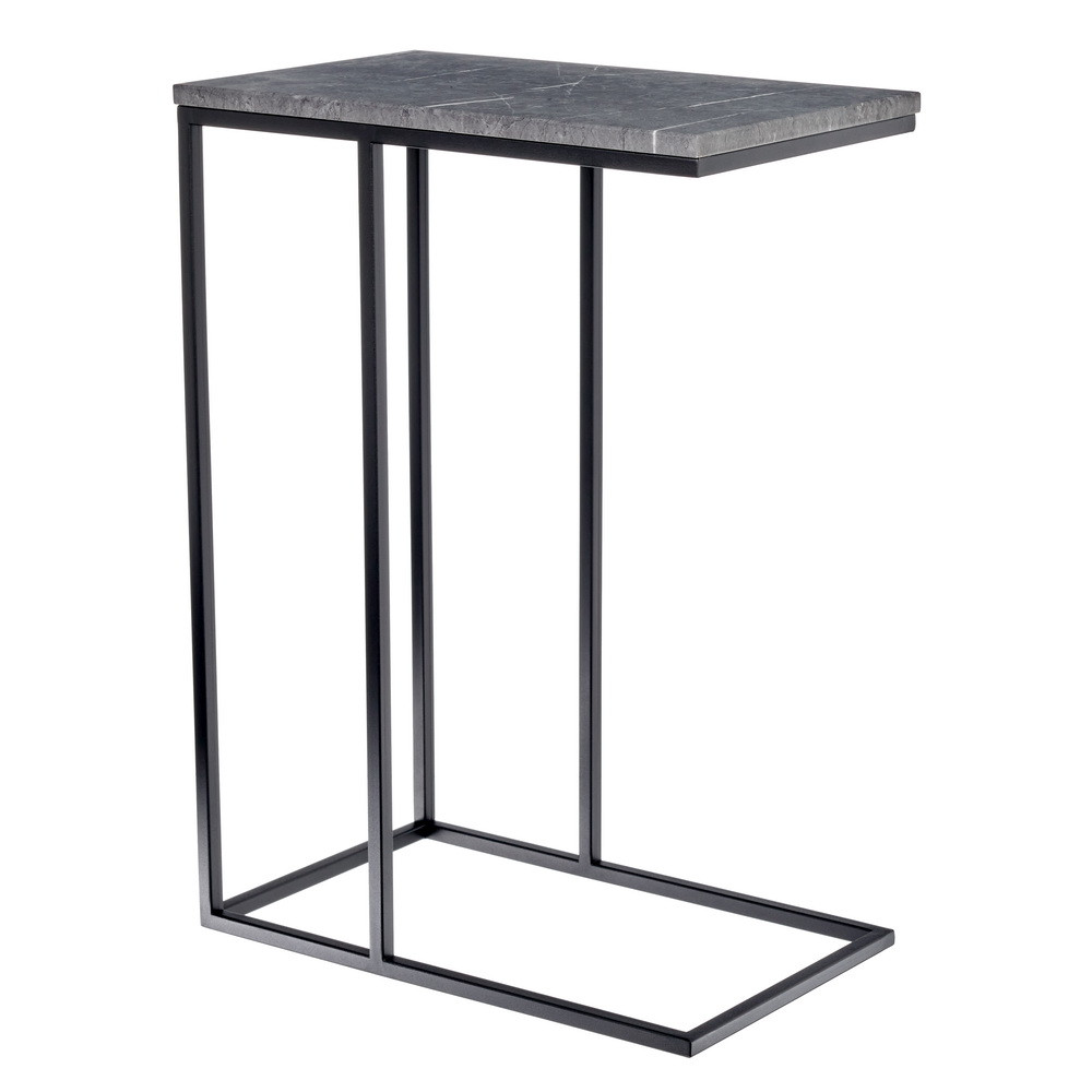 Придиванный столик Loft 50x30см, серый мрамор с чёрными ножками - фото 1 - id-p189683130