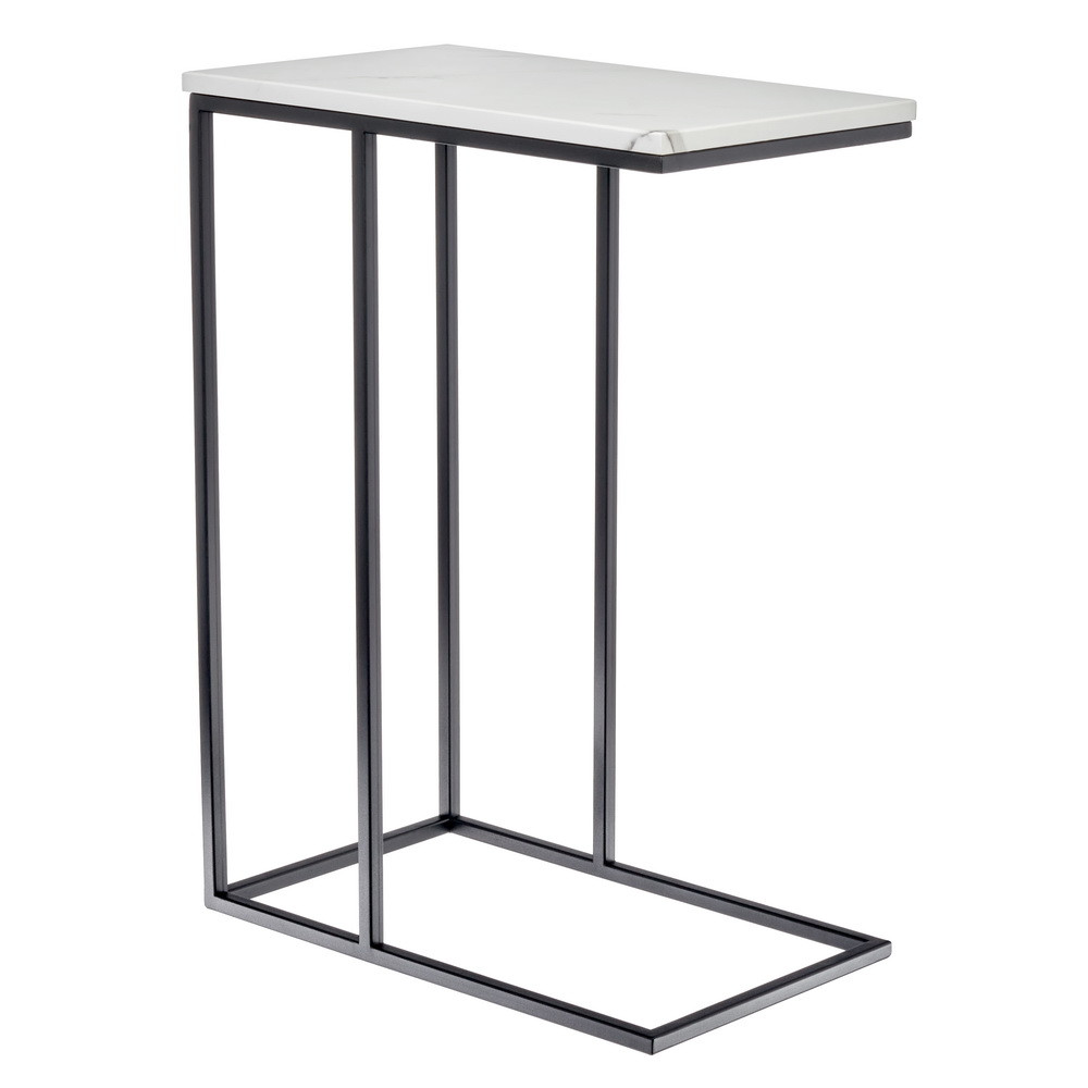 Придиванный столик Loft 50x30см, белый мрамор с черными ножками - фото 1 - id-p189683131
