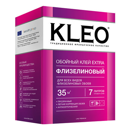 Обойный клей KLEO EXTRA для флизелиновых обоев (35м2) 240 гр., фото 2