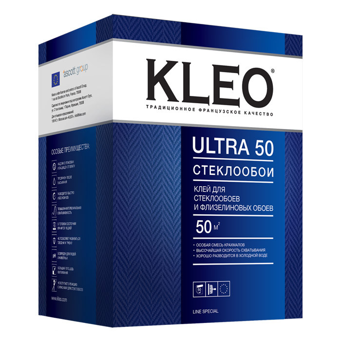 Клей обойный KLEO ULTRA для стеклообоев и стеклохолста (50м2) 500 гр. - фото 1 - id-p23989980