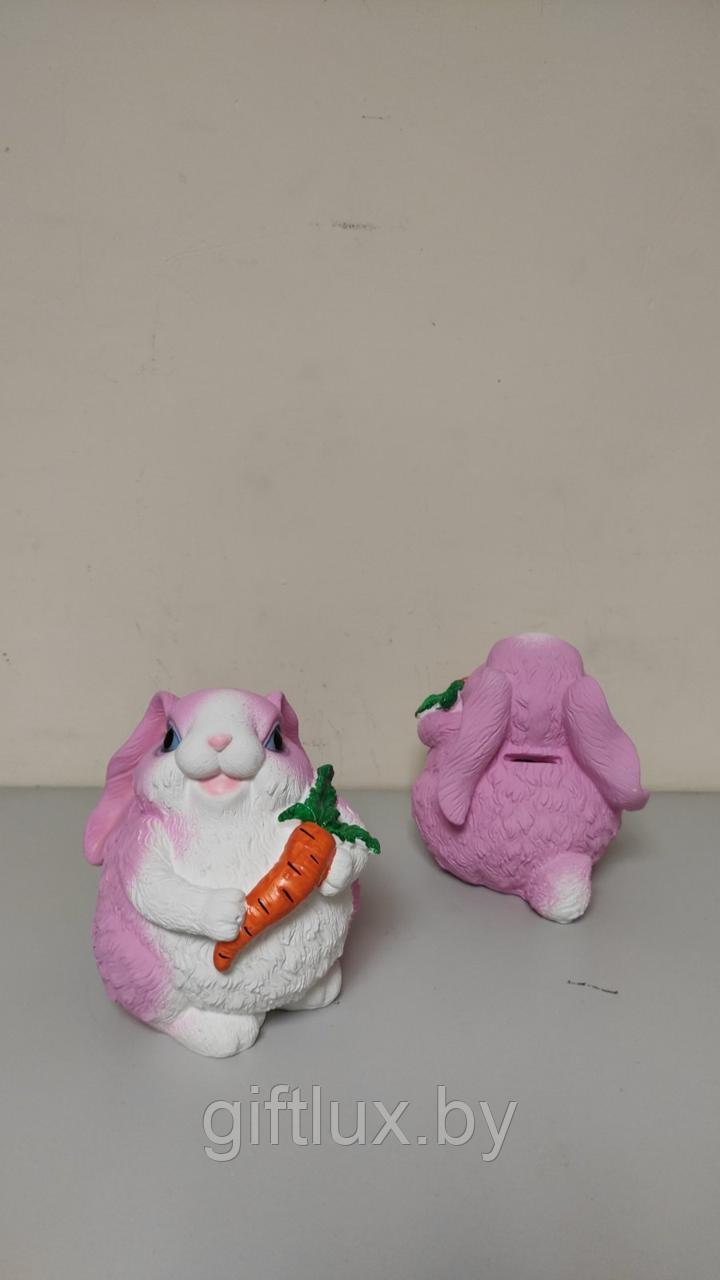 Заяц №8 розовый с морковкой сувенир-копилка,гипс,12*13 см - фото 1 - id-p189733529