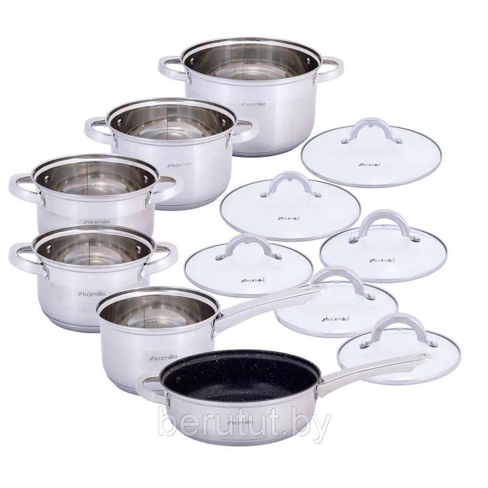 Набор посуды для приготовления Kamille KM-5634S (1.8л/2.5л/3.8л/5.8л/ковш 1.8л/сковорода 24см) - фото 2 - id-p189741515