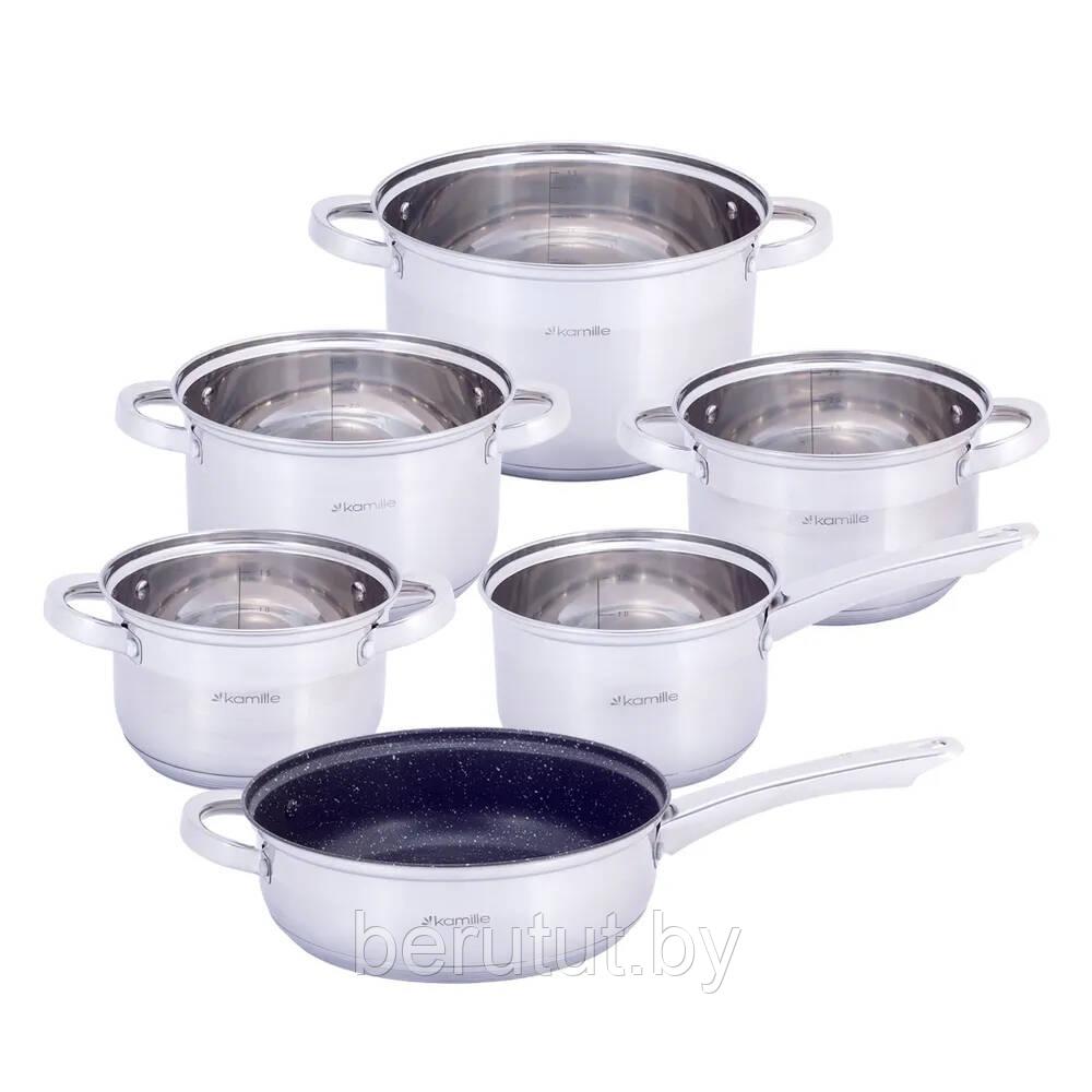 Набор посуды для приготовления Kamille KM-5634S (1.8л/2.5л/3.8л/5.8л/ковш 1.8л/сковорода 24см) - фото 3 - id-p189741515