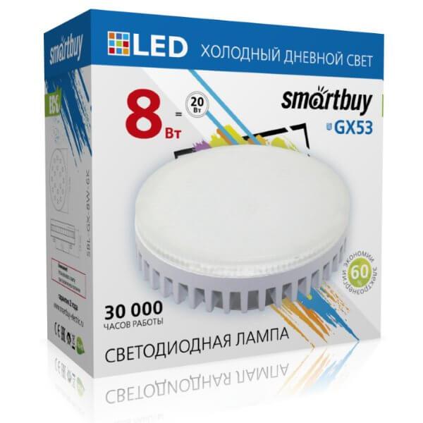 Светодиодная (LED) Tablet GX53 Smartbuy-8W/6000K/Мат рассеиватель (SBL-GX-8W-6K) - фото 1 - id-p189645682