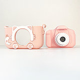 Детский фотоаппарат игрушка Котик + селфи камера + память / Детский цифровой фотоаппарат Котенок/ Розовый, фото 3