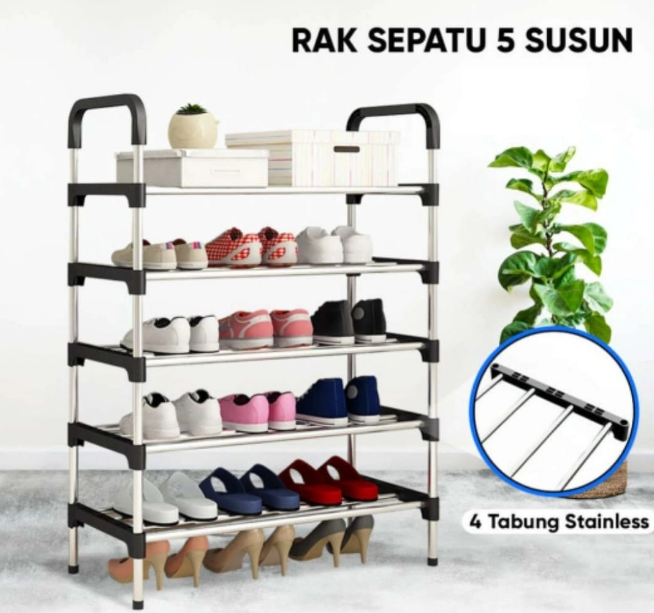 Полка для обуви металлическая 5 ярусов Easy Shoe Rack / Этажерка 110х55х30см. / Обувница напольная, 15 пар - фото 2 - id-p189771083