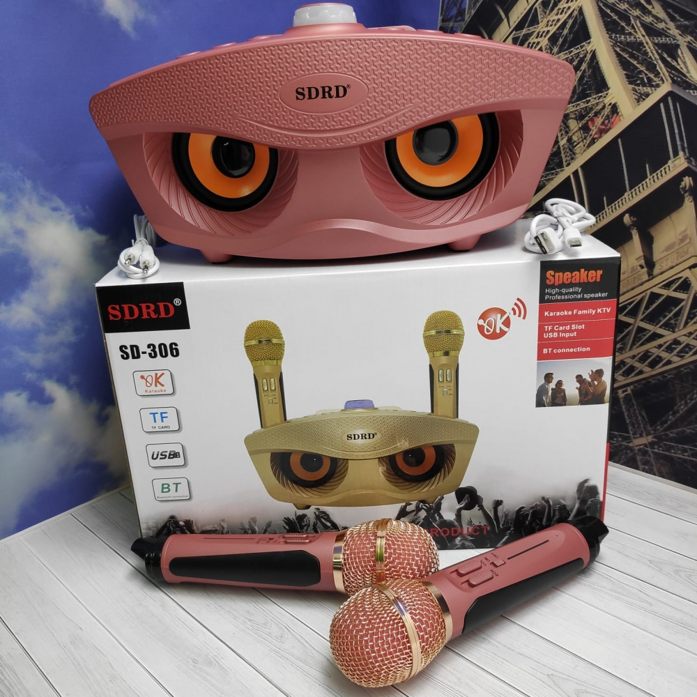 Беспроводная семейная Караоке система SDRD SD-306 с двумя микрофонами в комплекте Розовый - фото 8 - id-p179625431