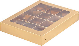Коробка для 12 конфет с вклееным окном Золотая, 190х150х h30 мм