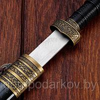 Сувенирный меч, прямой с резьбой по лезвию, ножны пустыня, 3 вставки металл, 40см, фото 6