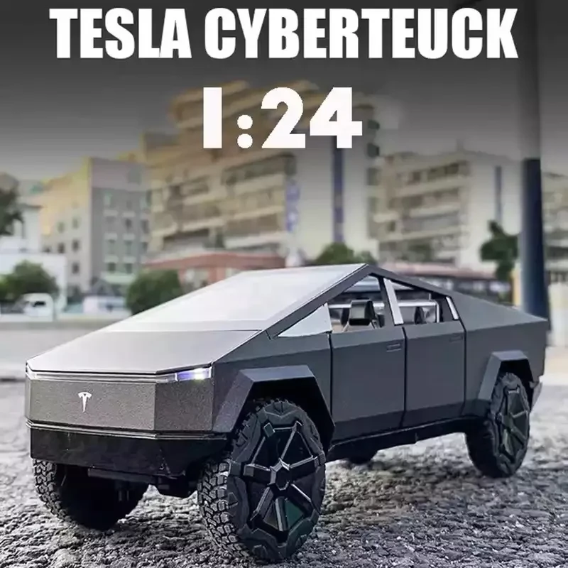 Металлическая инерционная машинка Тесла КиберТрак Tesla CyberTruck, длина 26 см, открывается всё, разн. цвета - фото 2 - id-p189871957