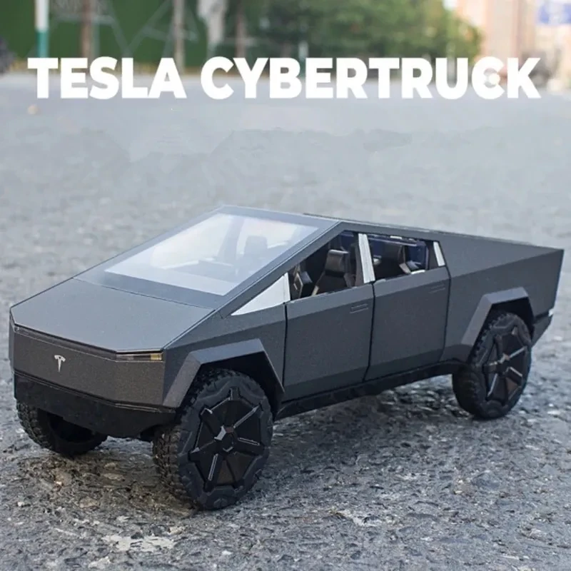Металлическая инерционная машинка Тесла КиберТрак Tesla CyberTruck, длина 26 см, открывается всё, разн. цвета - фото 6 - id-p189871957