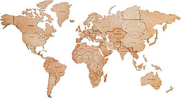 Карта мира. Деревянный пазл Woodary на стену (натуральный)