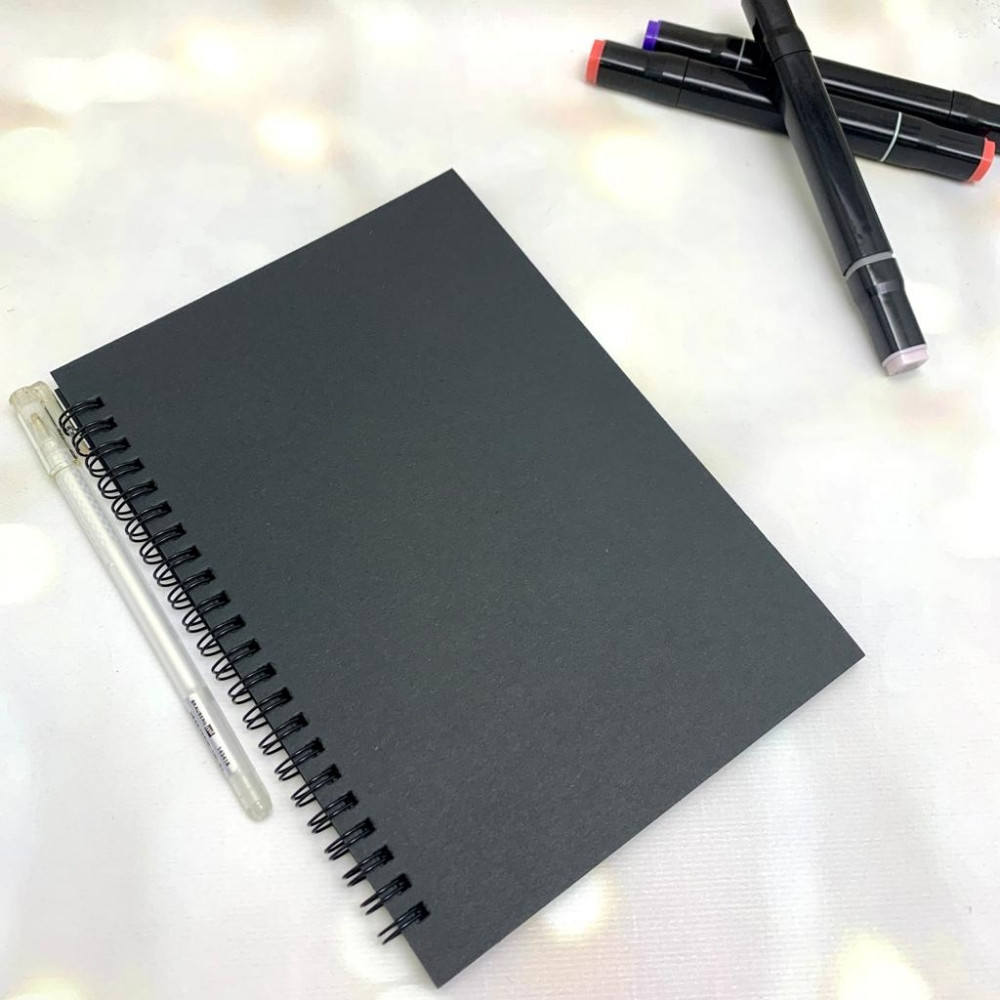 Скетчбук блокнот Sketchbook для рисования белая ручка (А5, плотные листы, чёрная бумага, спираль, 40 листов) - фото 7 - id-p189874165