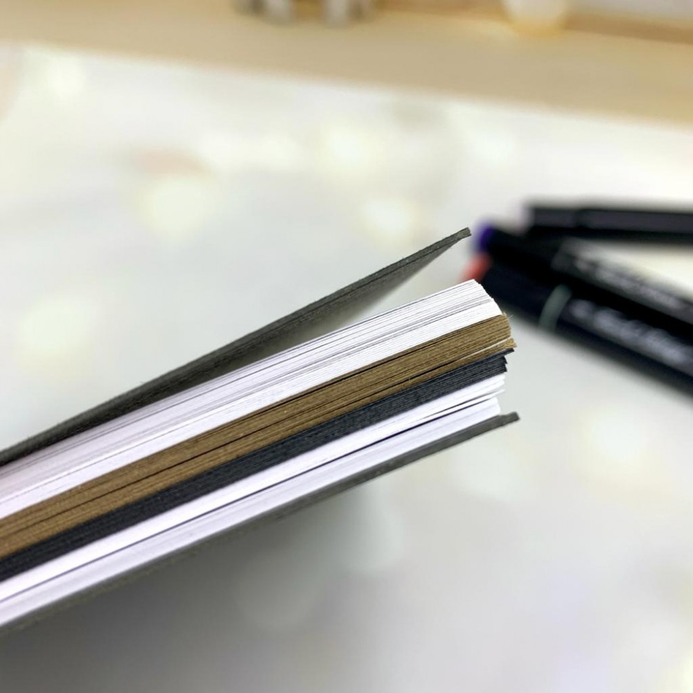 Скетчбук блокнот с плотными листами Sketchbook 5 видов бумаги (белая, клетка, чёрная, крафтовая, в точку, А5, - фото 5 - id-p189874171