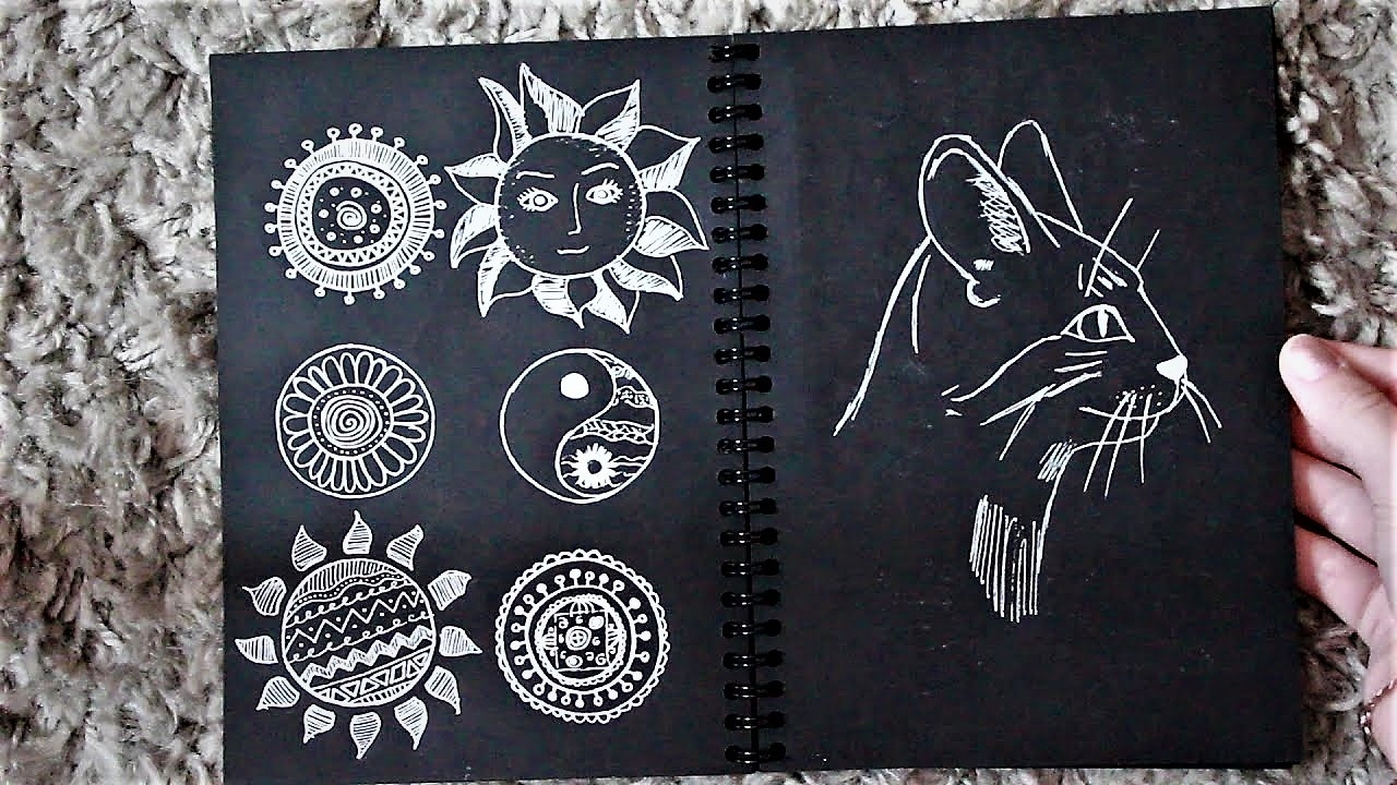 Скетчбук блокнот Sketchbook для рисования белая ручка (А5, плотные листы, чёрная бумага, спираль, 40 листов) - фото 2 - id-p189874618