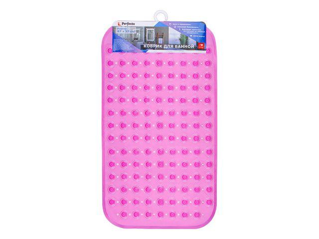 Коврик для ванной, прямоугольный с пузырьками, 67х37 см, розовый, PERFECTO LINEA