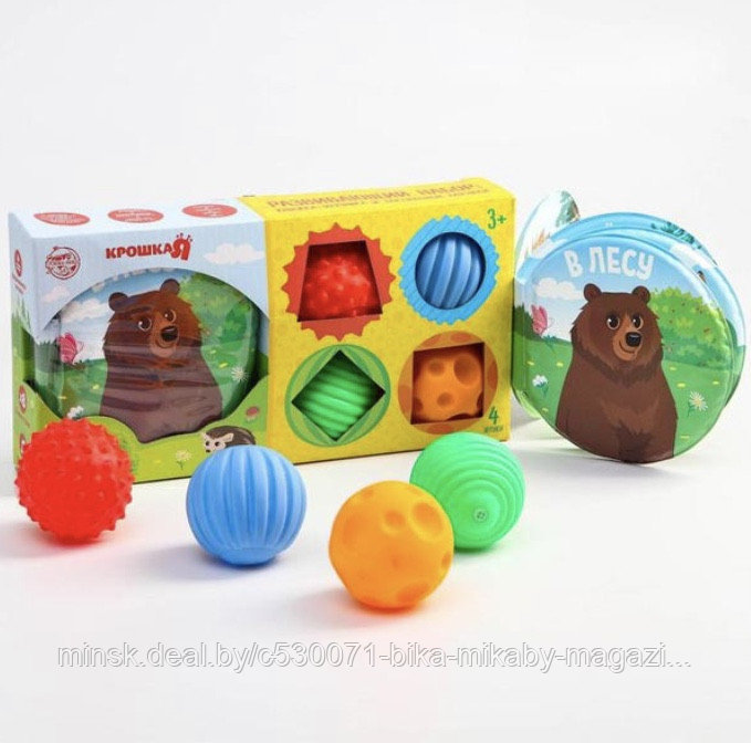 Развивающий набор «В лесу»: книжка-игрушка и тактильные мячики 4 штуки, арт. 6579822 - фото 1 - id-p189883015
