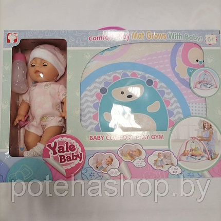 Кукла "Пупс Yale Baby YL1735B с развивающим ковриком и аксессуарами, 30 см, 5 функций. РОЗОВЫЙ, фото 2