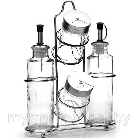 Набор для хранения Mayer&Boch 5пр: Баночки для специй 2 / Бутылка для масла и уксуса 2 / Подставка - фото 1 - id-p189886397