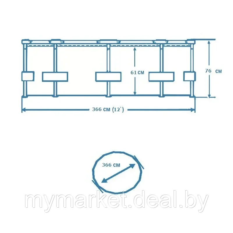 Бассейн каркасный Intex Metal Frame 366x76 см с фильтр-насосом 2006 л/ч 28212NP - фото 4 - id-p189886480