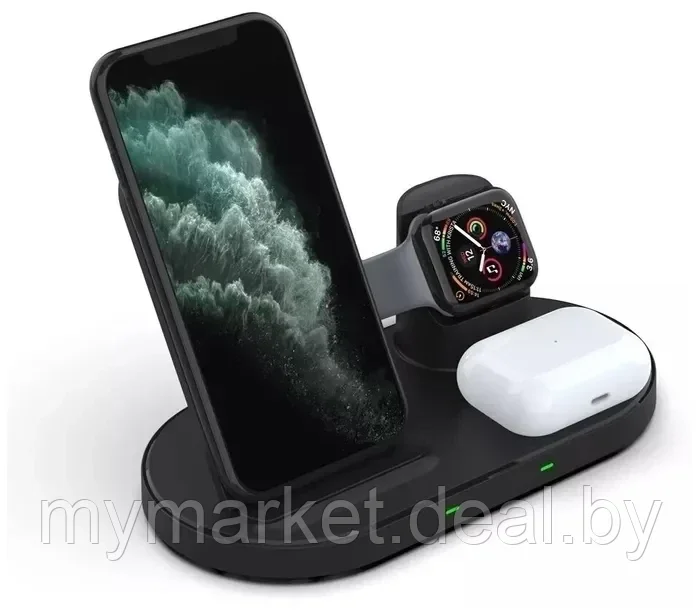 Беспроводная зарядка 3 в 1 Borofone BQ10 (iPhone+Apple Watch+AirPods) черная - фото 1 - id-p189884937